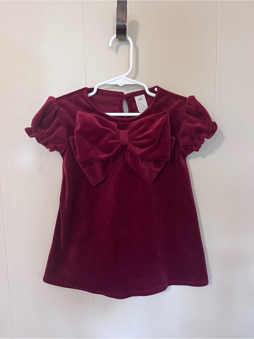 H&M Girls Wine Velvet Dress with Statement Bow